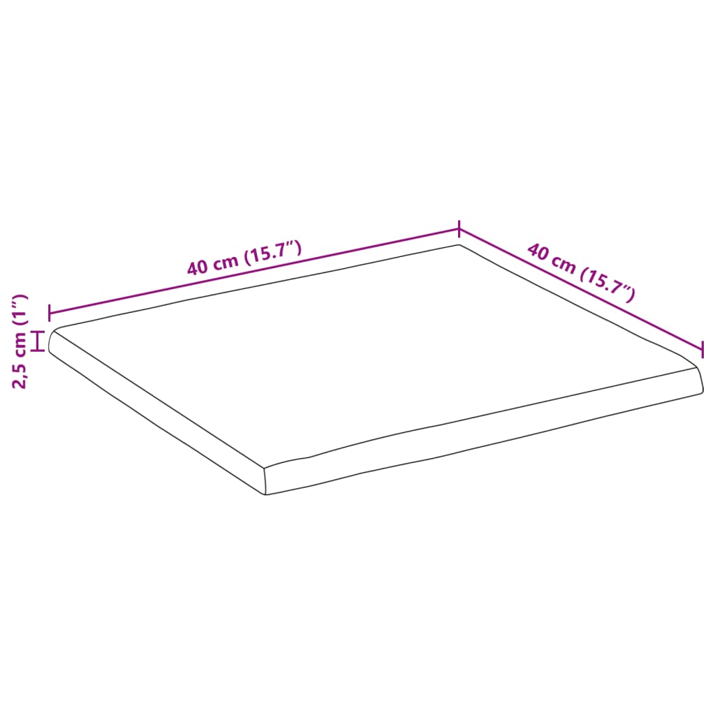 lauaplaat naturaalse servaga 40x40x2,5 cm töötlemata mangopuit