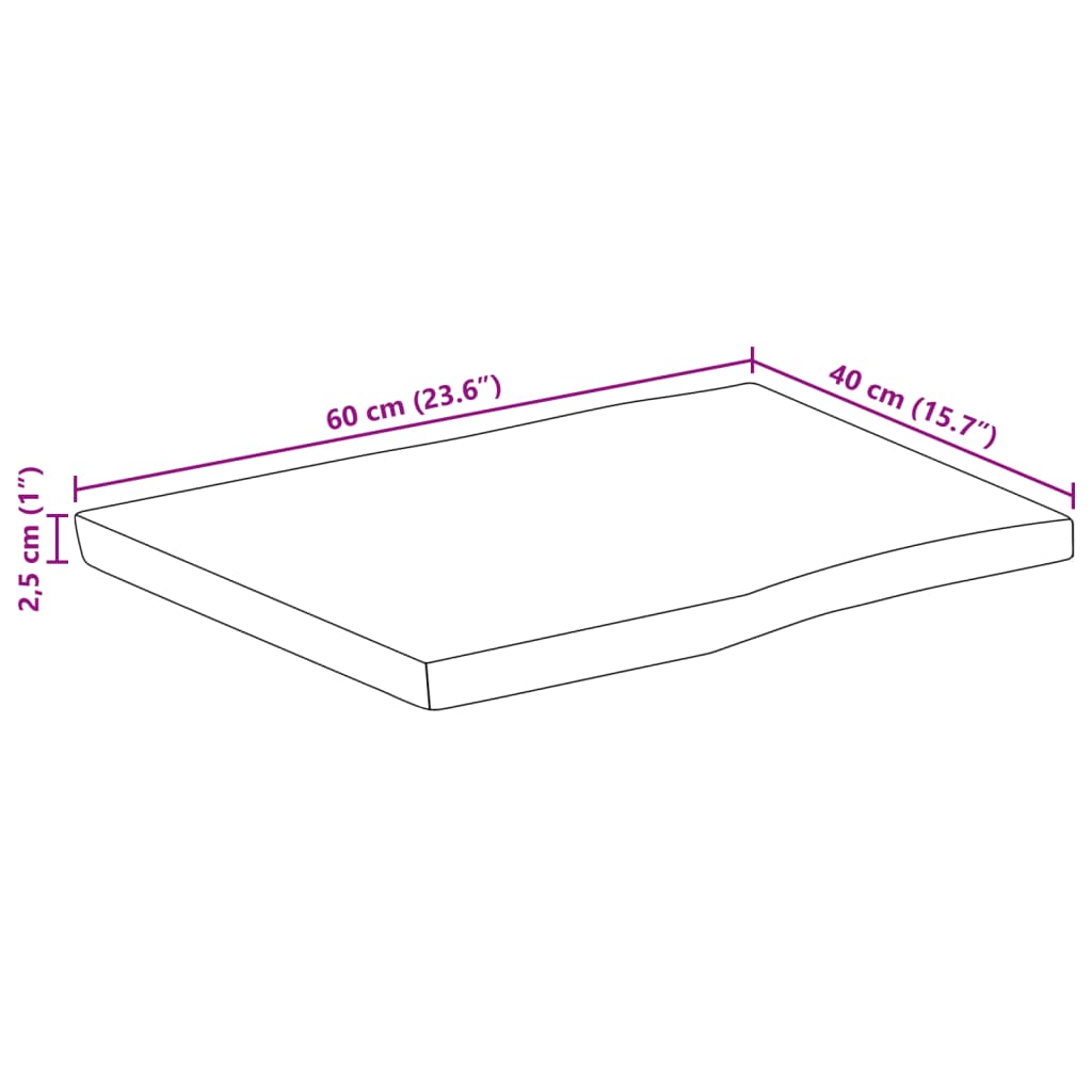 lauaplaat naturaalse servaga 60x40x2,5 cm töötlemata mangopuit