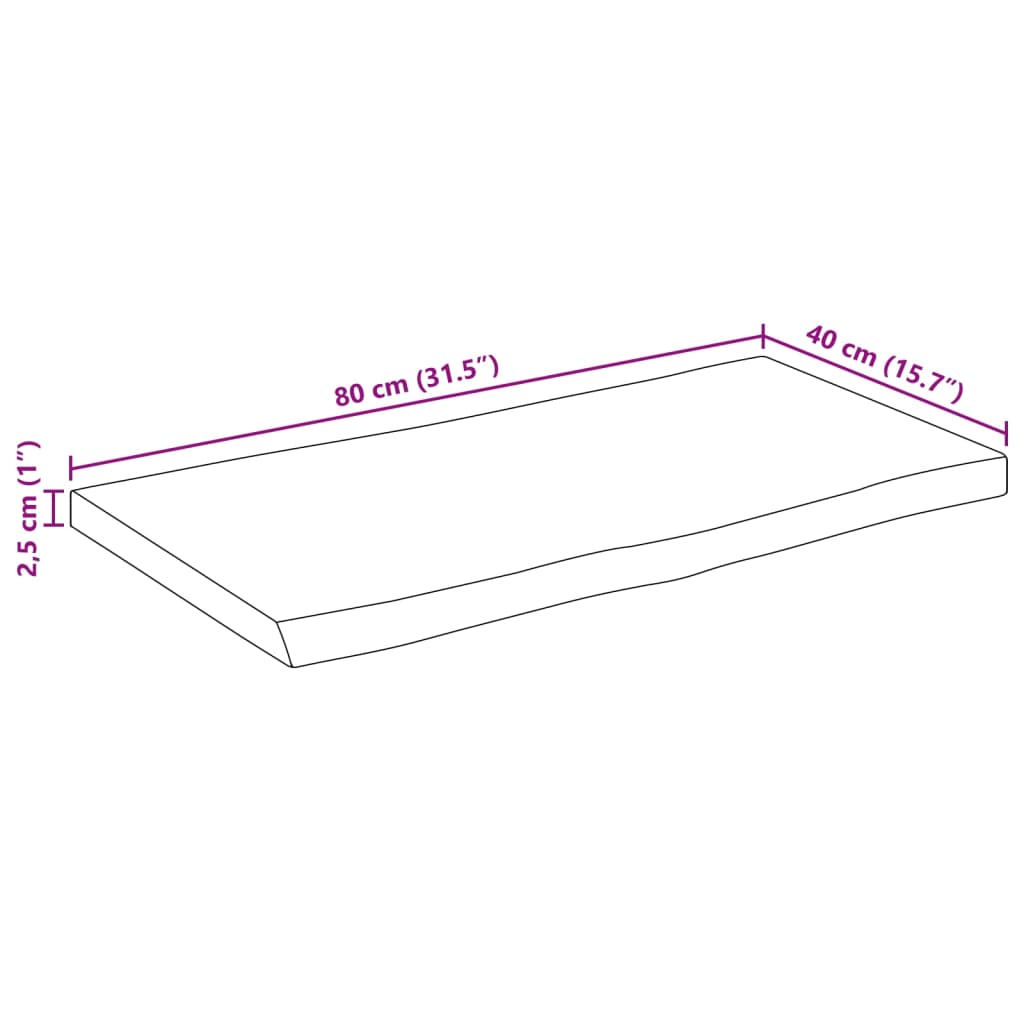 lauaplaat naturaalse servaga 80x40x2,5 cm töötlemata mangopuit