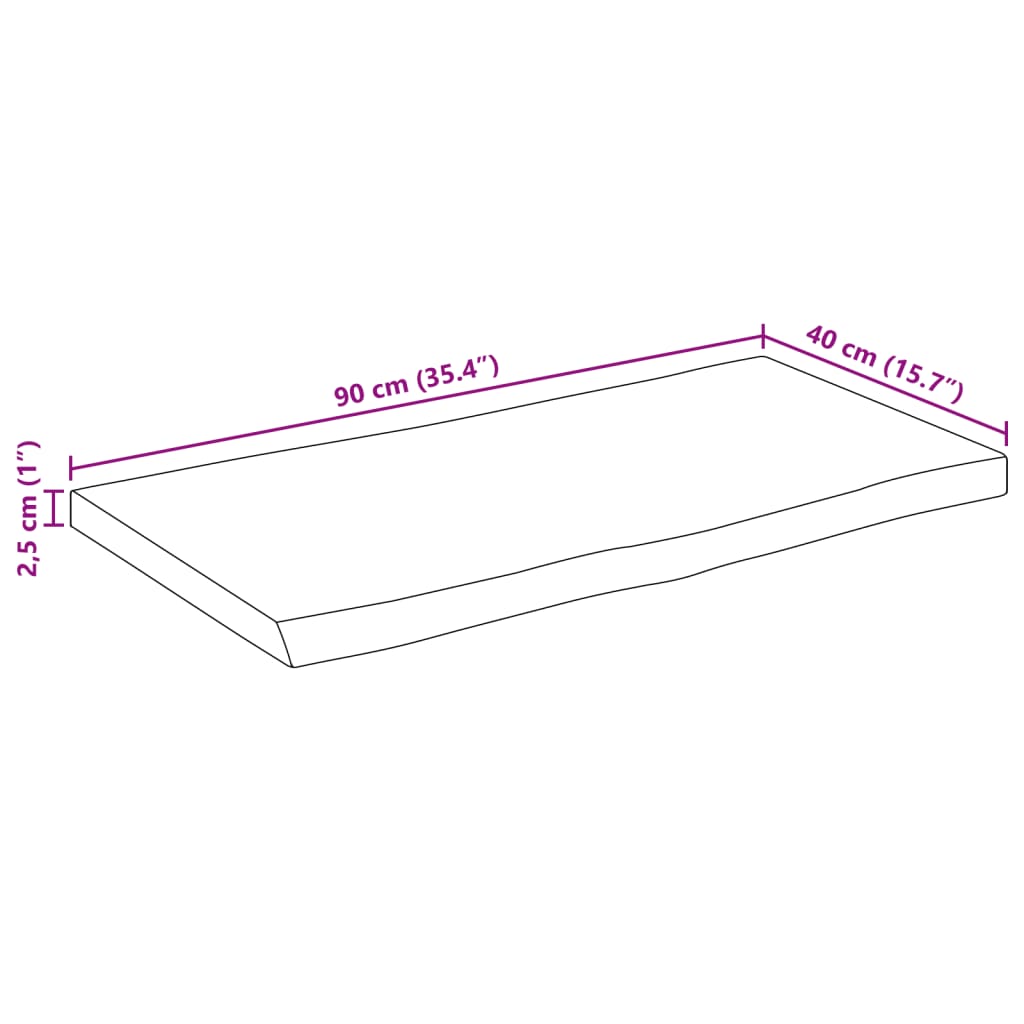 lauaplaat naturaalse servaga 90x40x2,5 cm töötlemata mangopuit