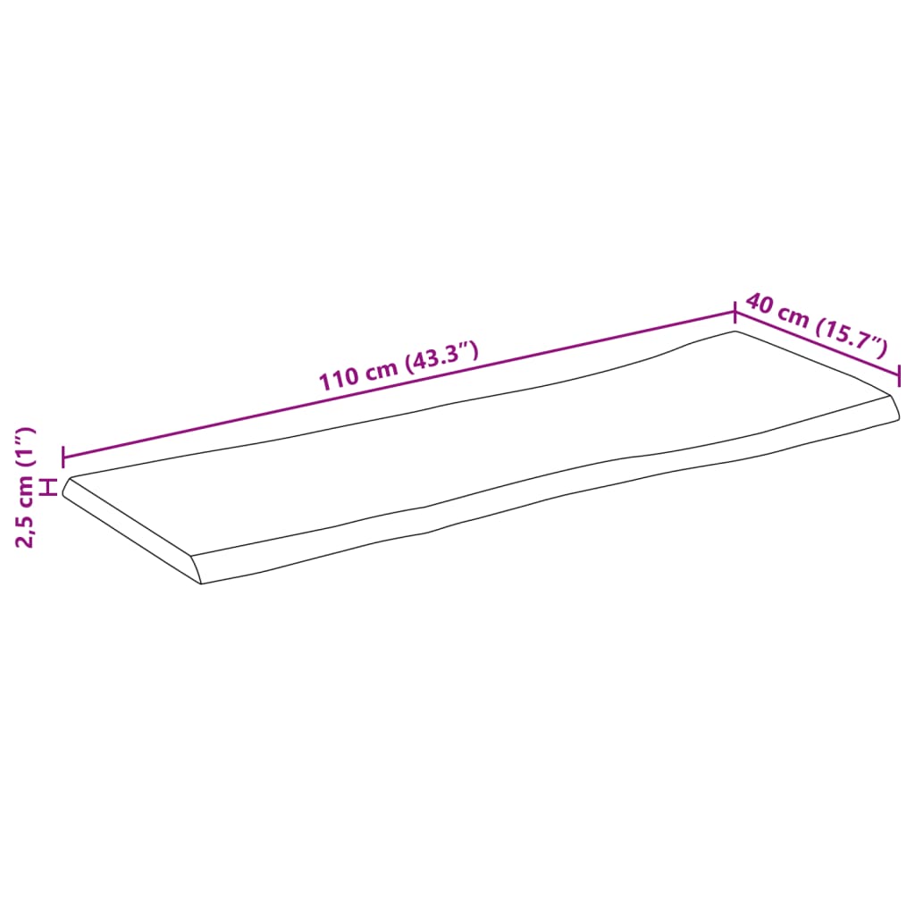 lauaplaat naturaalse servaga 110x40x2,5 cm töötlemata mangopuit