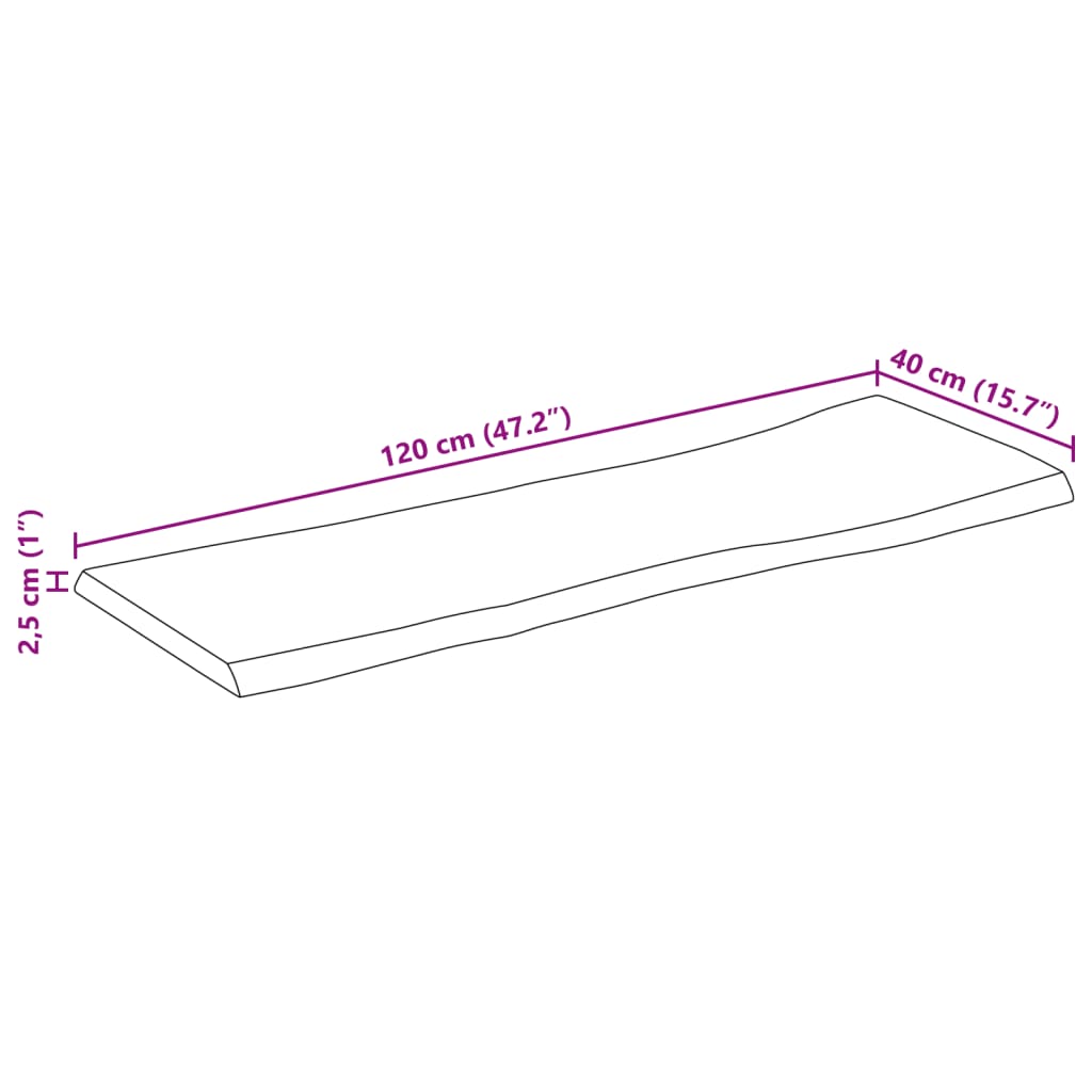 lauaplaat naturaalse servaga 120x40x2,5 cm töötlemata mangopuit