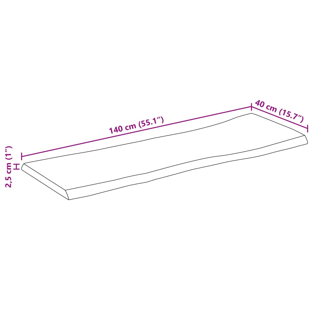 lauaplaat naturaalse servaga 140x40x2,5 cm töötlemata mangopuit