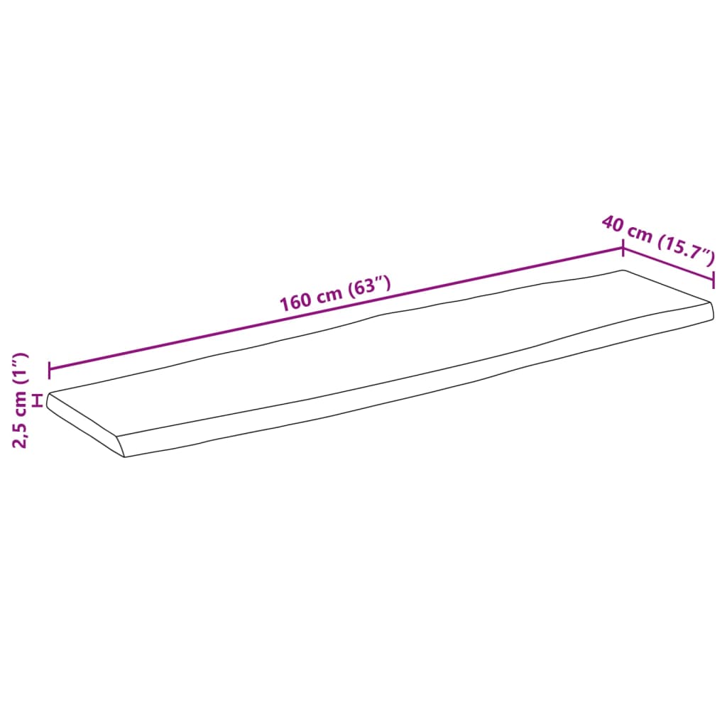 lauaplaat naturaalse servaga 160x40x2,5 cm töötlemata mangopuit