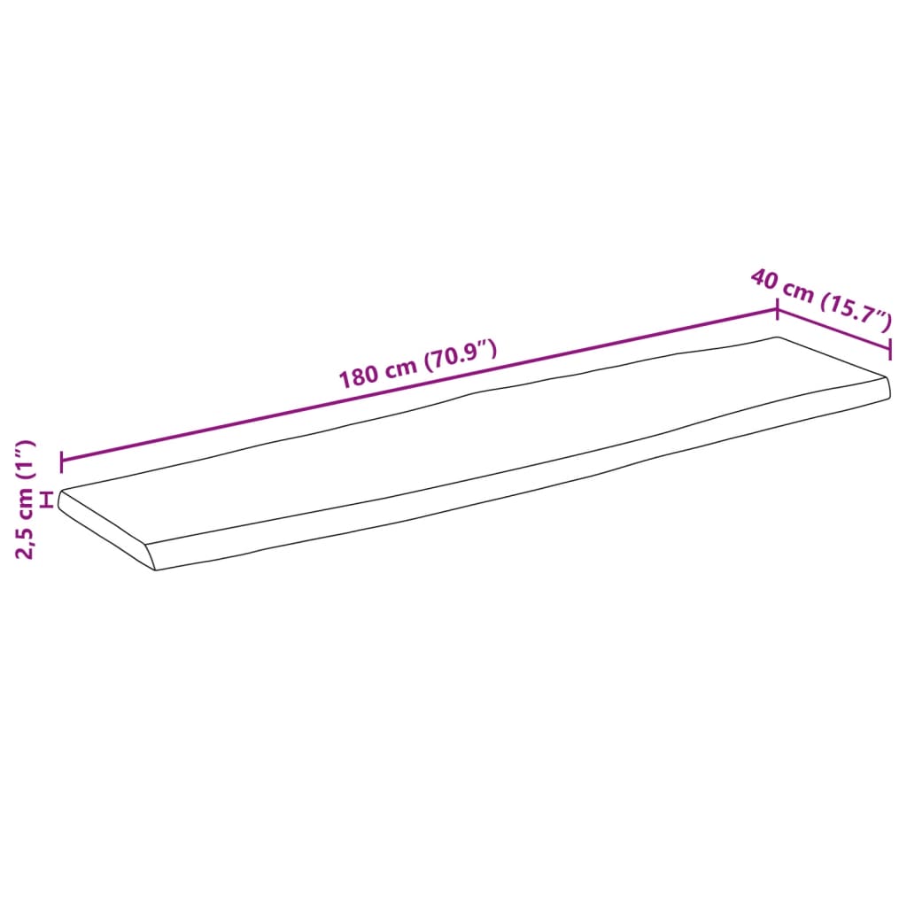 lauaplaat naturaalse servaga 180x40x2,5 cm töötlemata mangopuit