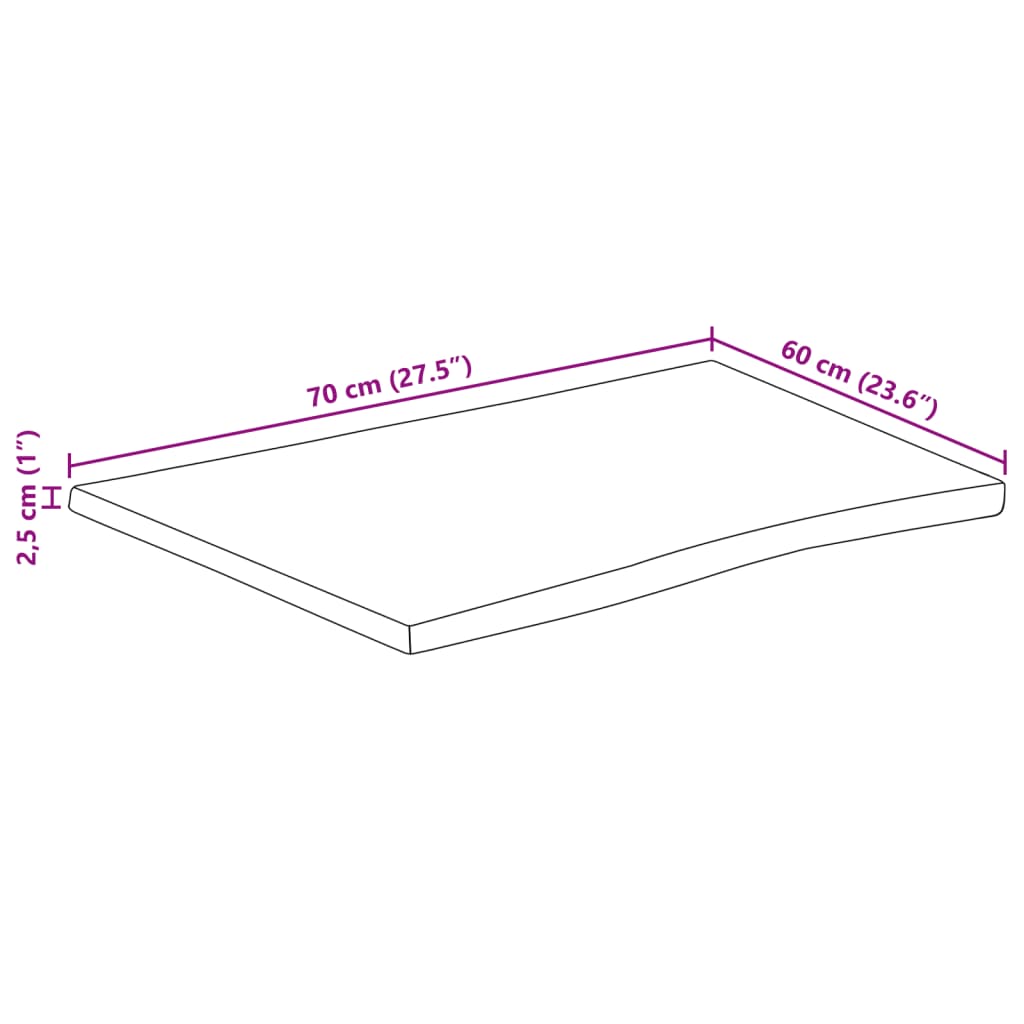 lauaplaat naturaalse servaga 70x60x2,5 cm töötlemata mangopuit