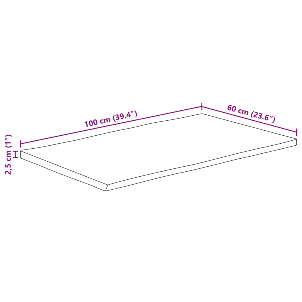 lauaplaat naturaalse servaga 100x60x2,5 cm töötlemata mangopuit