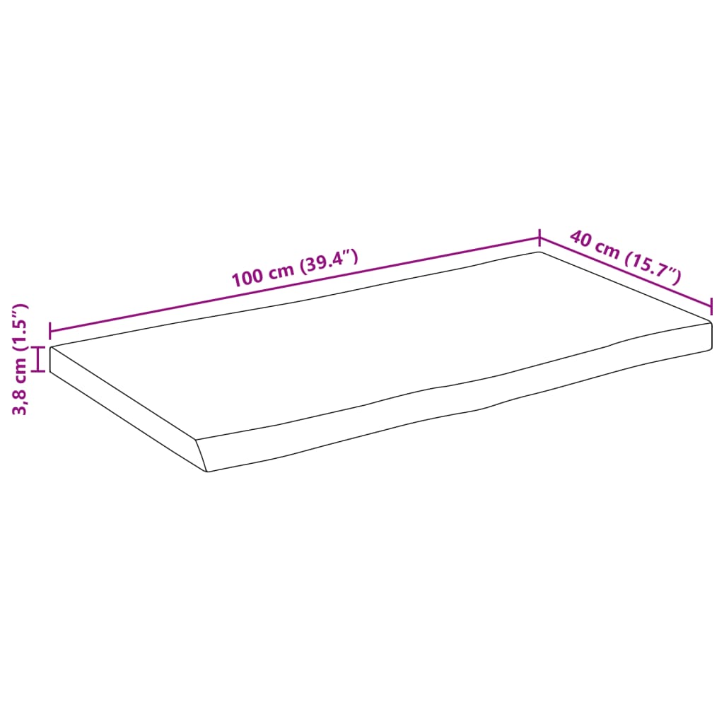 lauaplaat naturaalse servaga 100x40x3,8 cm töötlemata mangopuit