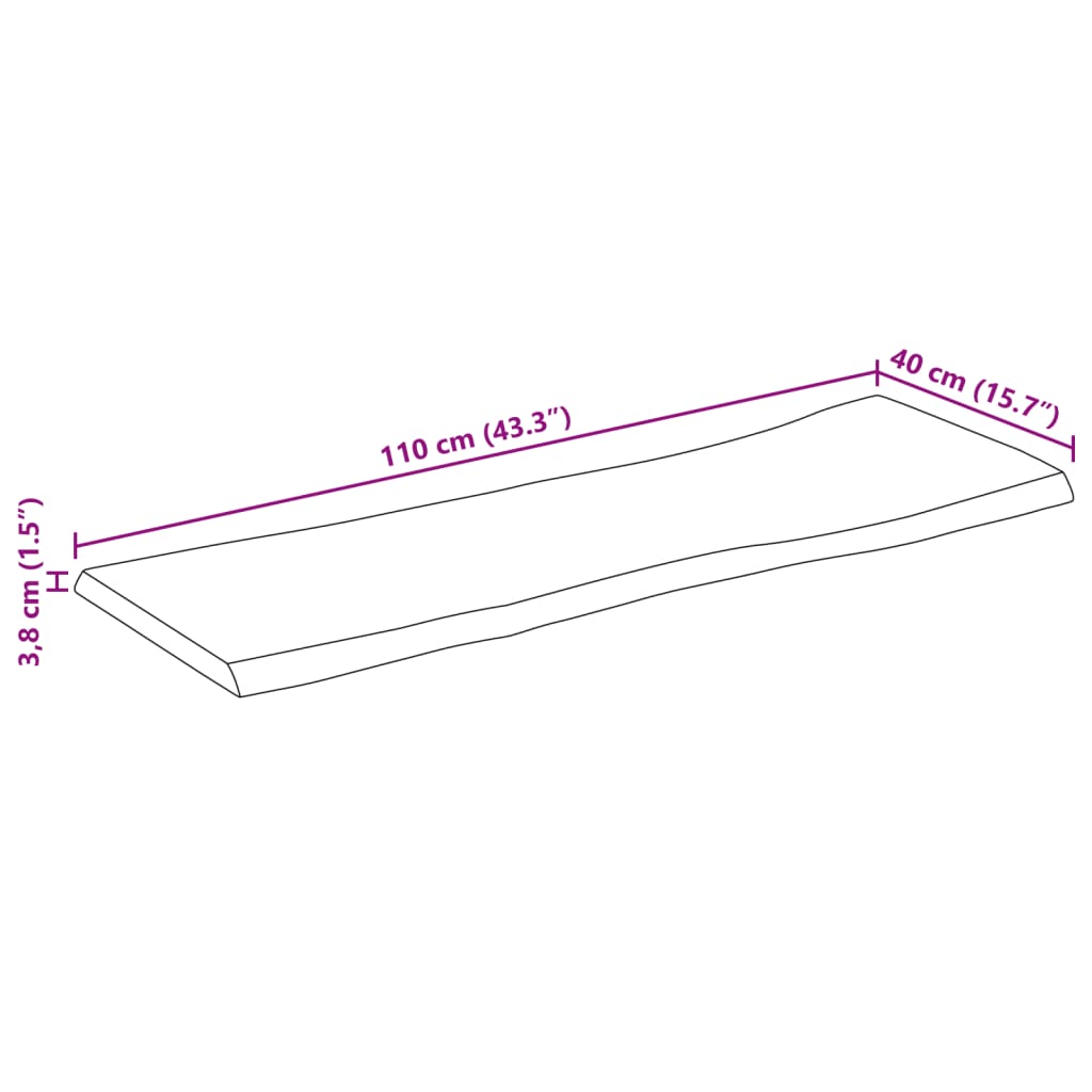 lauaplaat naturaalse servaga 110x40x3,8 cm töötlemata mangopuit