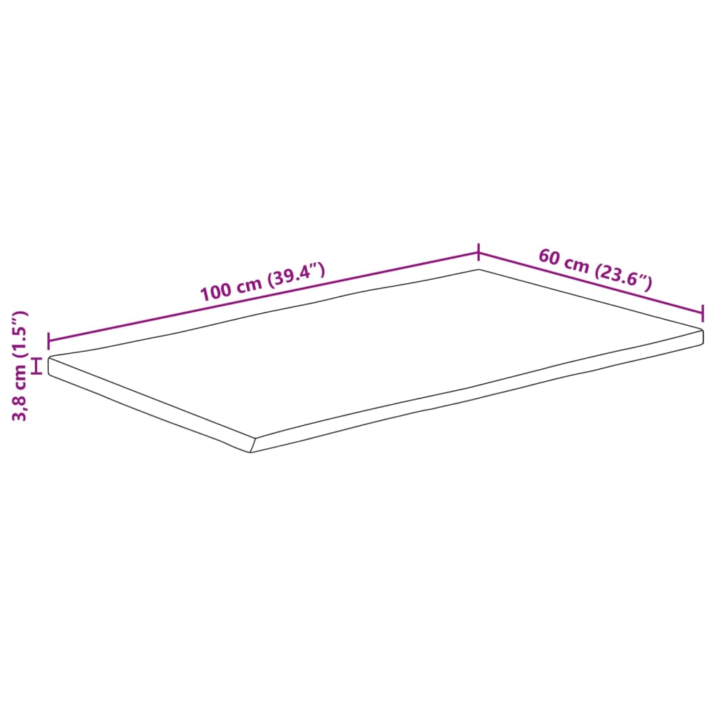 lauaplaat naturaalse servaga 100x60x3,8 cm töötlemata mangopuit