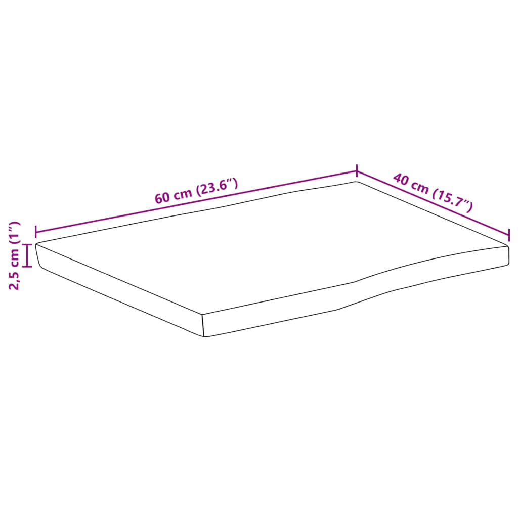 lauaplaat, 60x40x2,5 cm, naturaalsete servadega, mangopuit