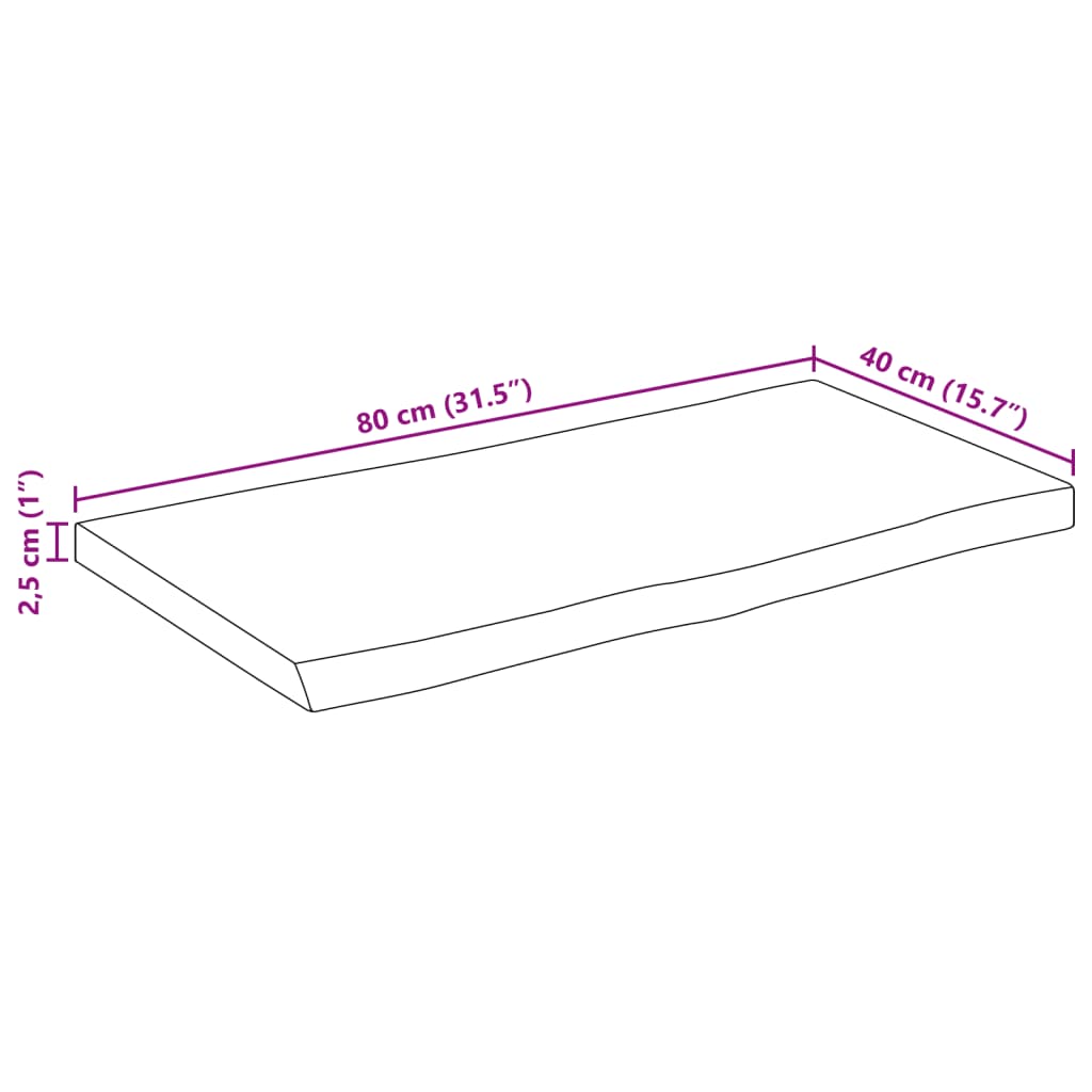 lauaplaat, 80x40x2,5 cm, naturaalsete servadega, mangopuit