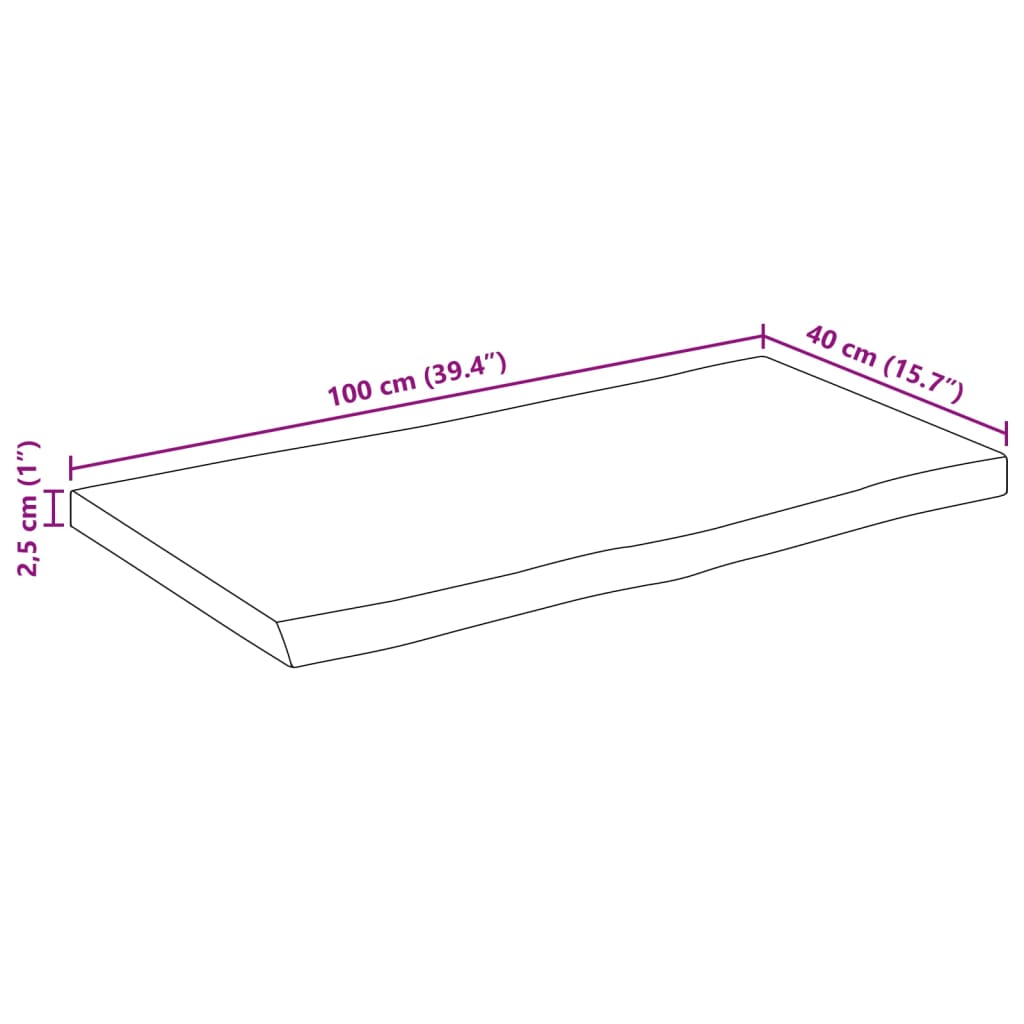 lauaplaat, 100x40x2,5 cm, naturaalsete servadega, mangopuit