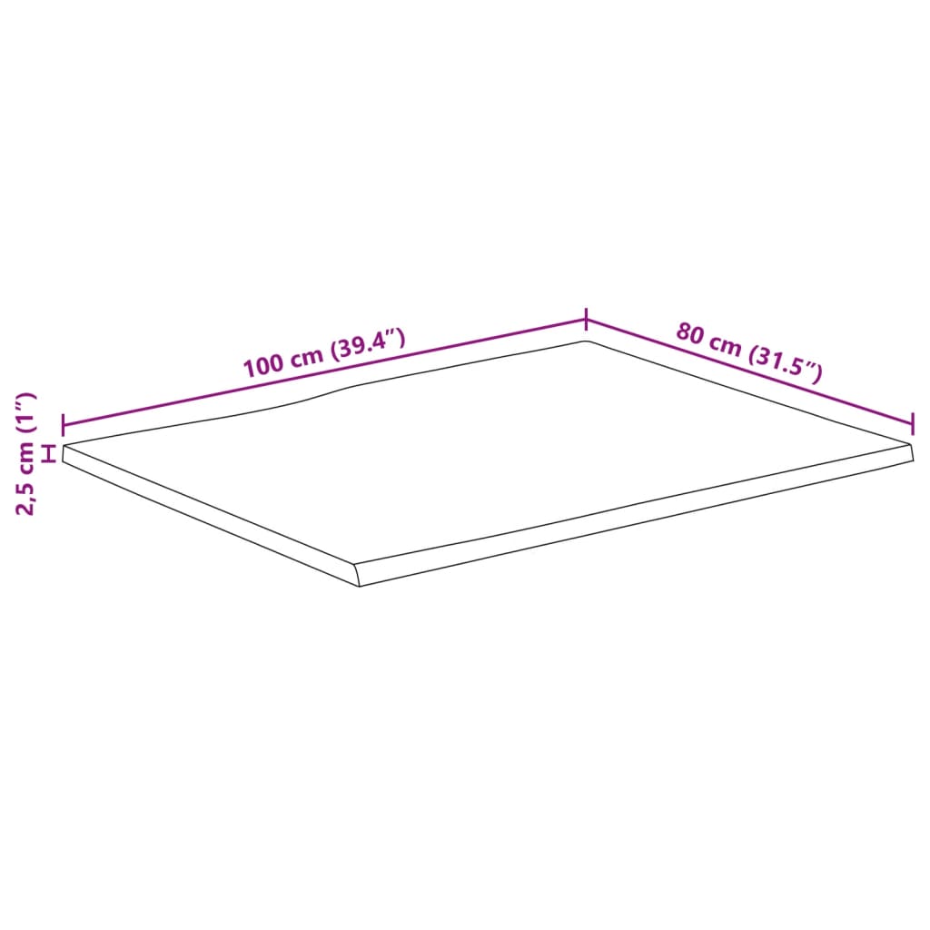 lauaplaat, 100 x 80 x 2,5 cm, naturaalsete servadega, mangopuit