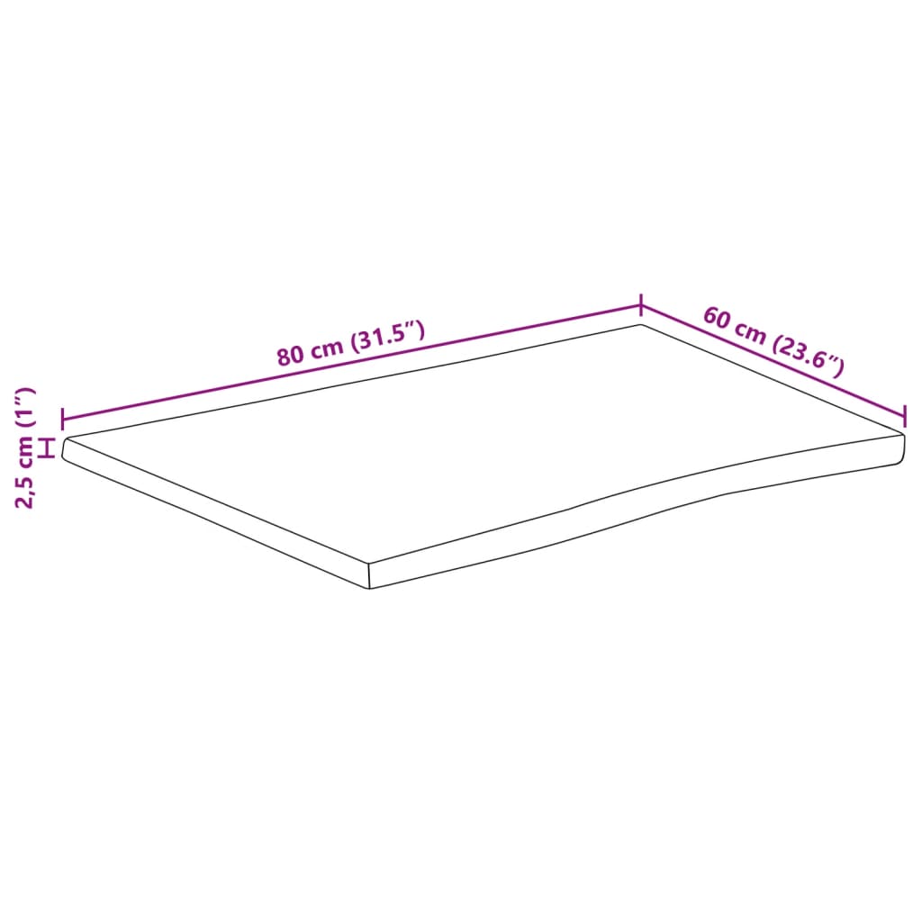 lauaplaat, 80 x 60 x 2,5 cm, naturaalsete servadega, mangopuit