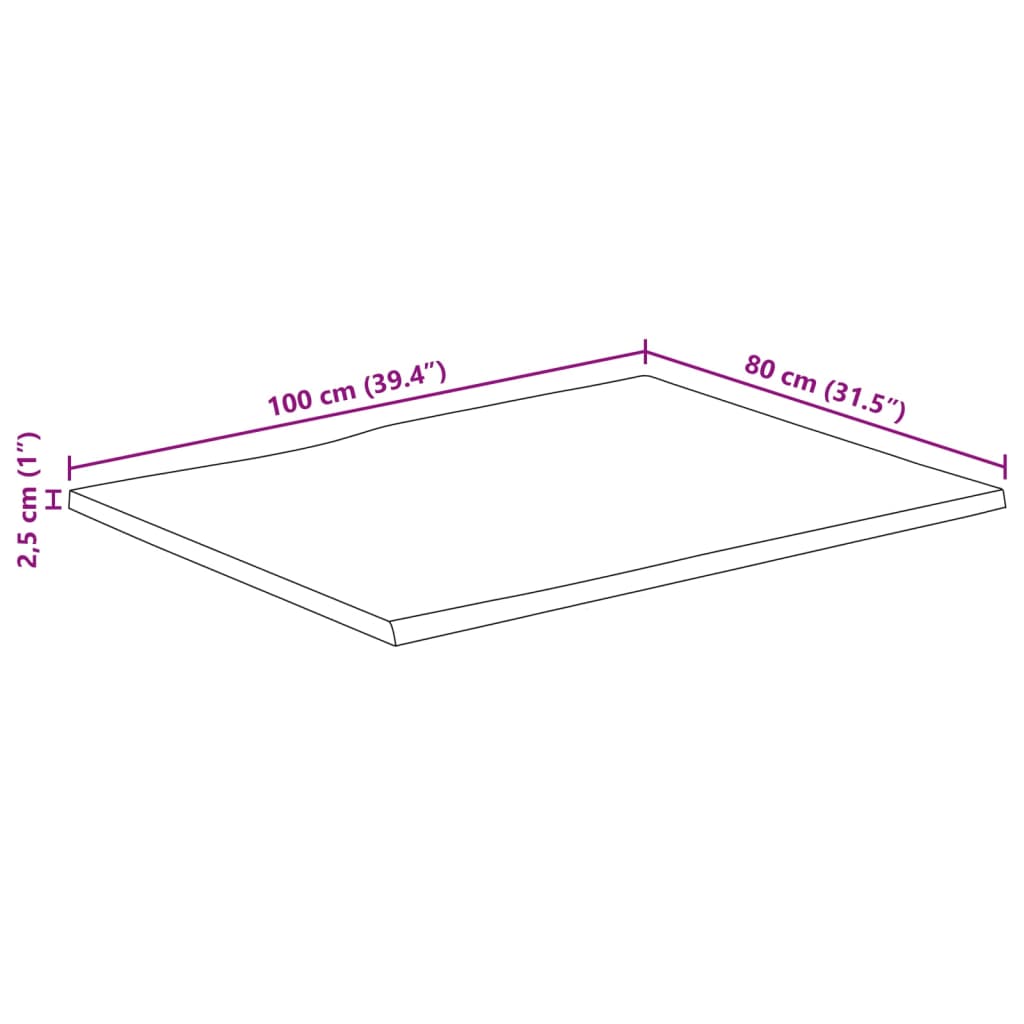 lauaplaat, 100 x 80 x 2,5 cm, naturaalsete servadega, mangopuit