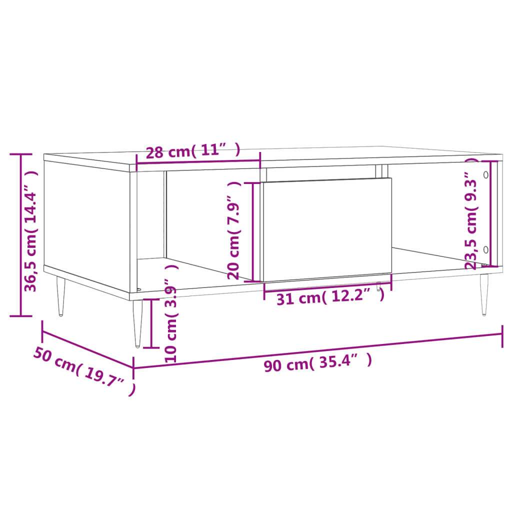 kohvilaud, hall Sonoma tamm, 90x50x36,5 cm, tehispuit