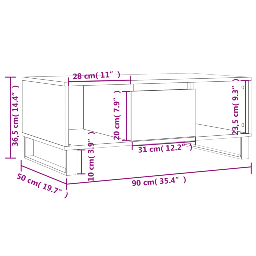 kohvilaud, hall Sonoma tamm, 90x50x36,5 cm, tehispuit