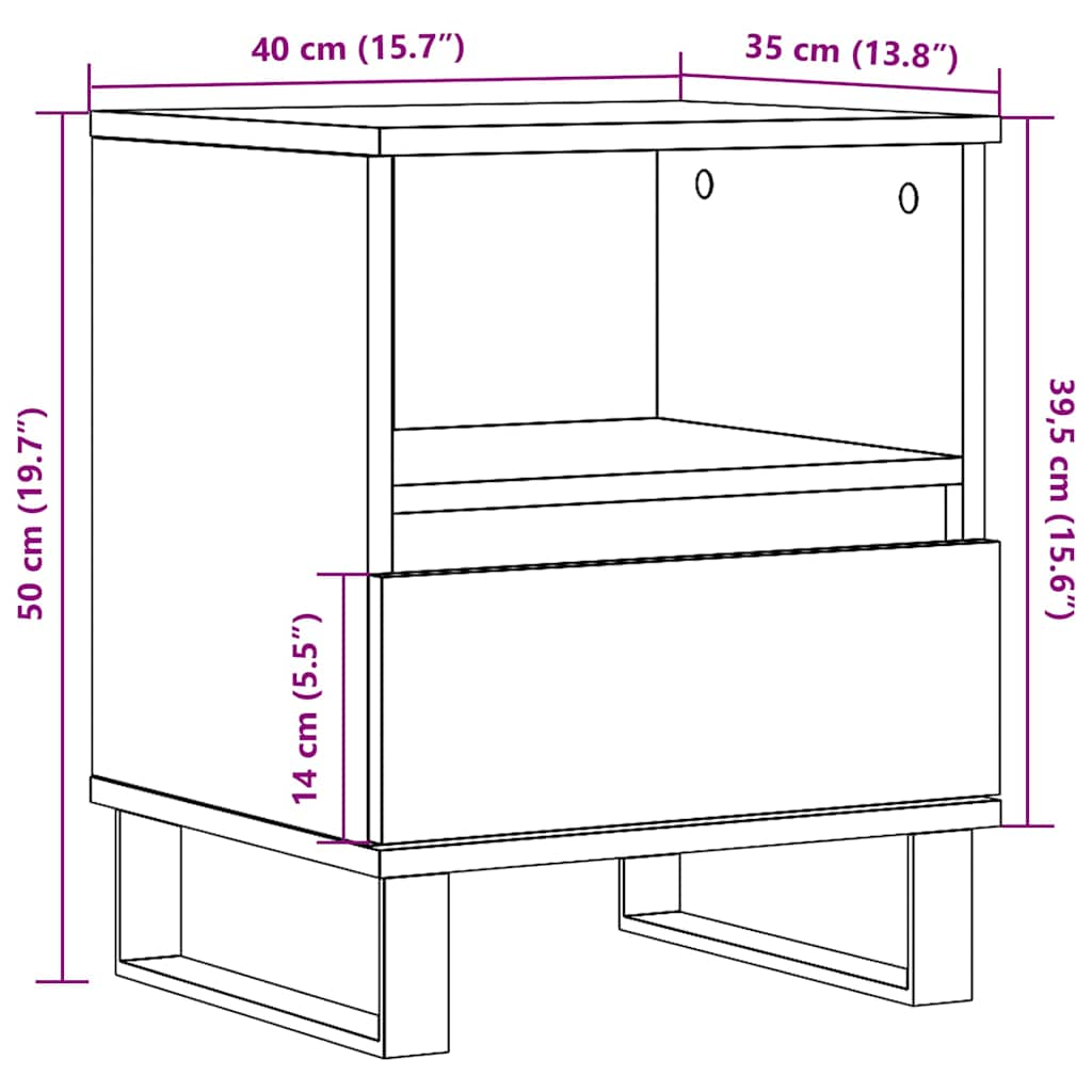 прикроватные тумбочки 2 шт., копченый дуб, 40 x 35 x 50 см, искусственное дерево