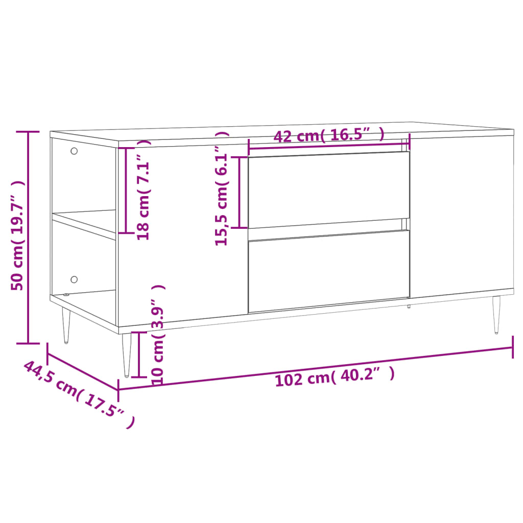 журнальный столик, копченый дуб, 102x44,5x50 см, искусственное дерево