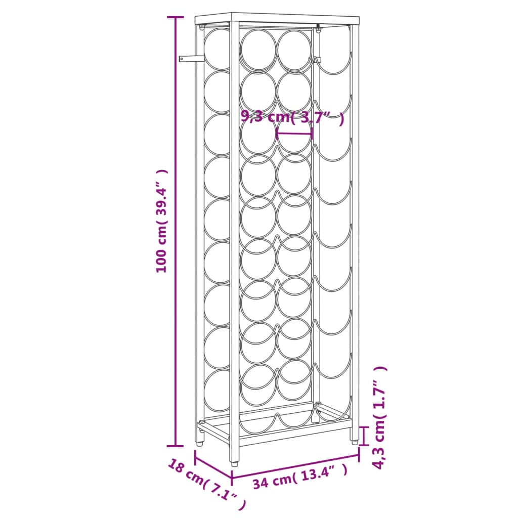 veiniriiul 27 pudelile, must, 34 x 18 x 100 cm, sepistatud raud