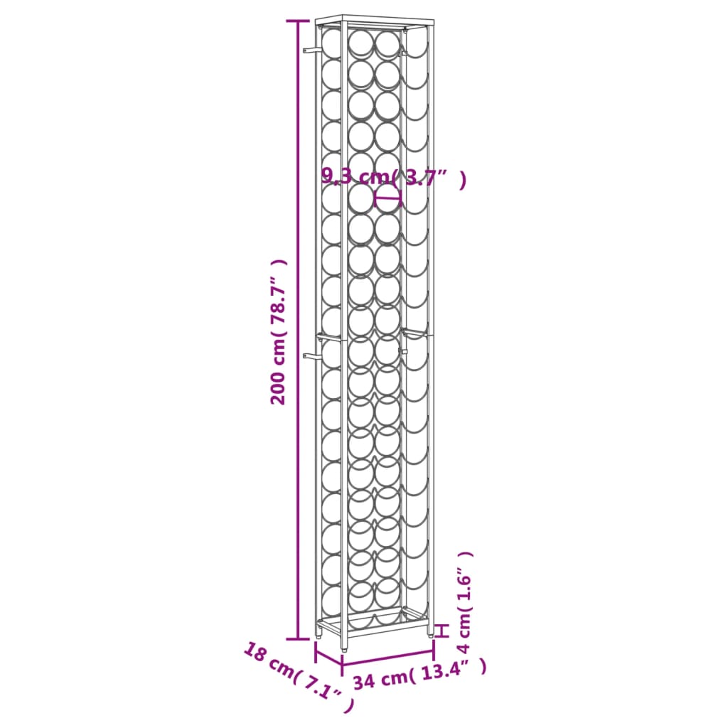 veiniriiul 57 pudelile, must, 34 x 18 x 200 cm, sepistatud raud