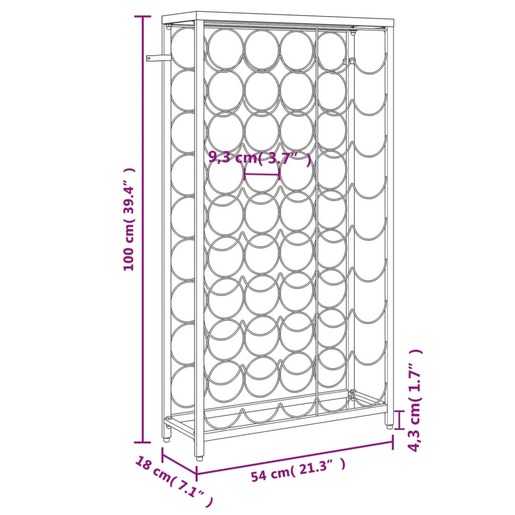 veiniriiul 45 pudelile, must, 54 x 18 x 100 cm, sepistatud raud