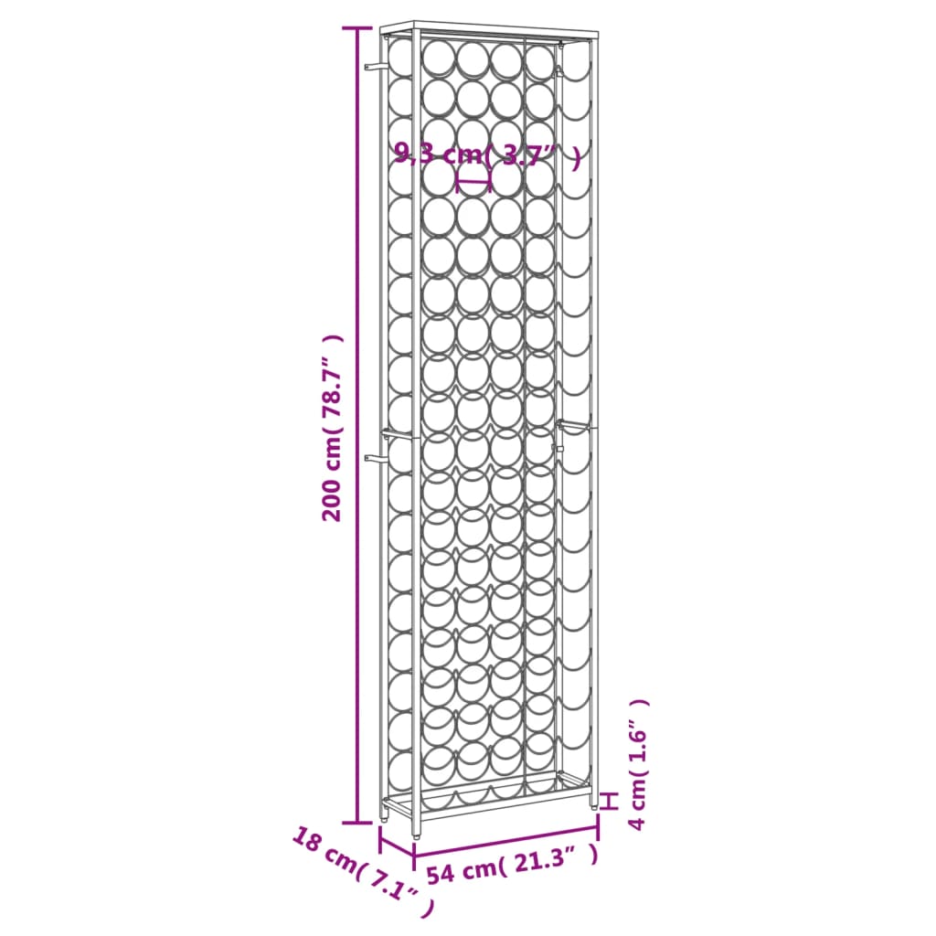 veiniriiul 95 pudelile, must, 54 x 18 x 200 cm, sepistatud raud