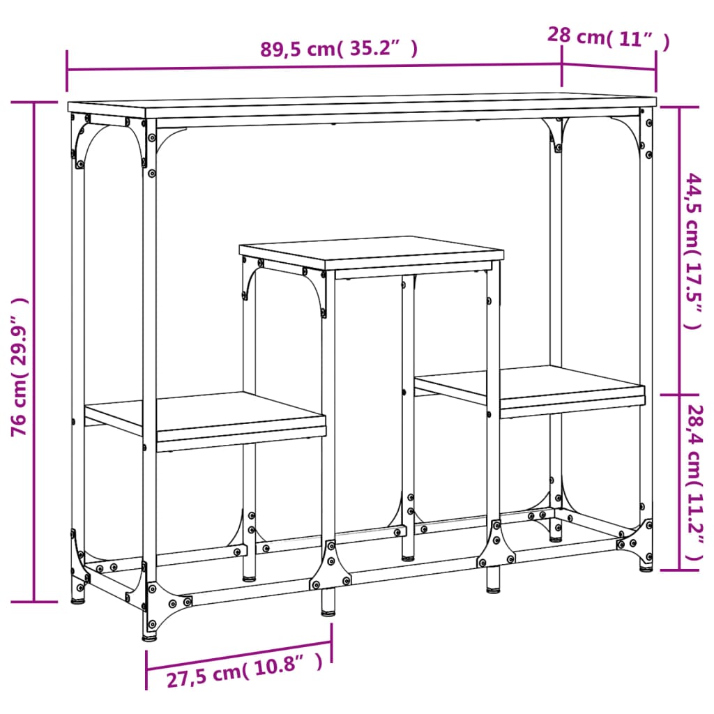 konsoollaud, must, 89,5 x 28 x 76 cm, tehispuit