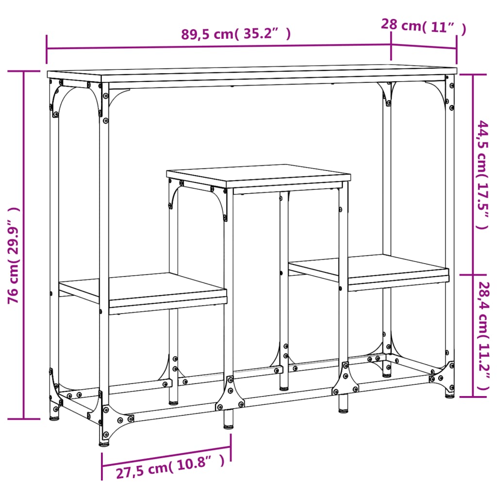 konsoollaud, hall Sonoma tamm, 89,5 x 28 x 76 cm, tehispuit