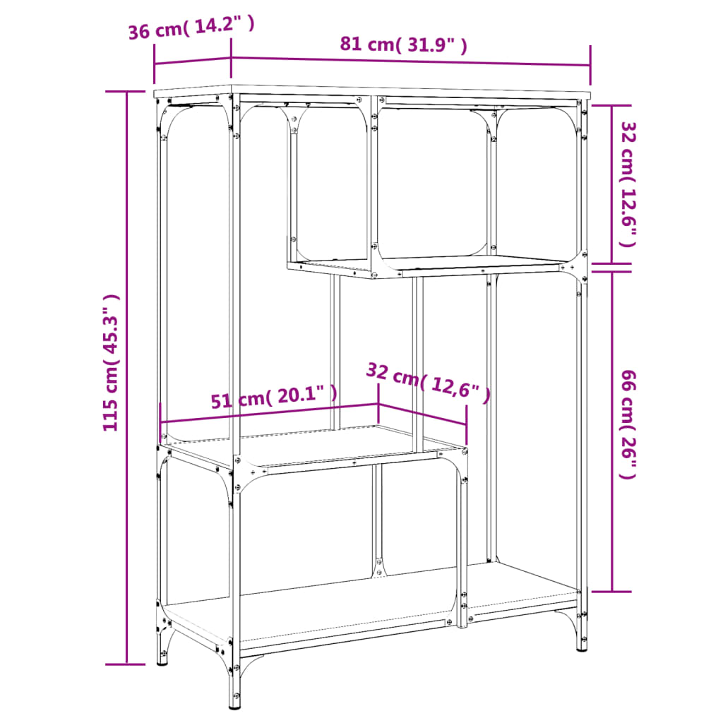 raamaturiiul, hall Sonoma tamm, 81x36x115 cm, tehispuit/teras