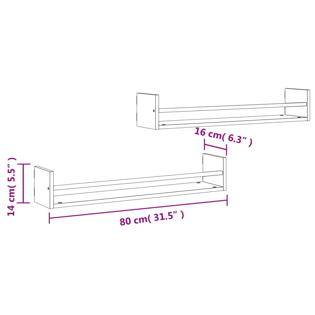 lattidega seinariiulid 2 tk, hall Sonoma tamm, 80 x 16 x 14 cm