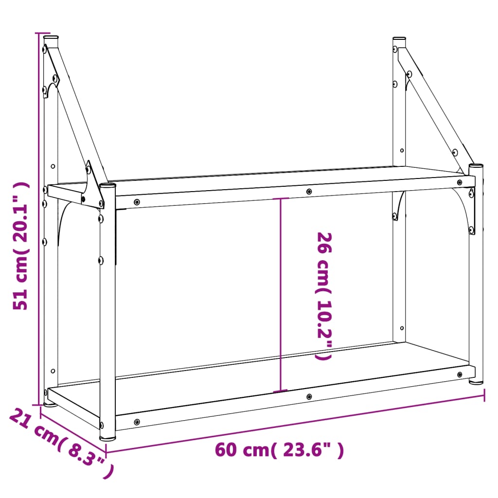 3-korruseline seinariiul, hall Sonoma, 60x21x51 cm, tehispuit