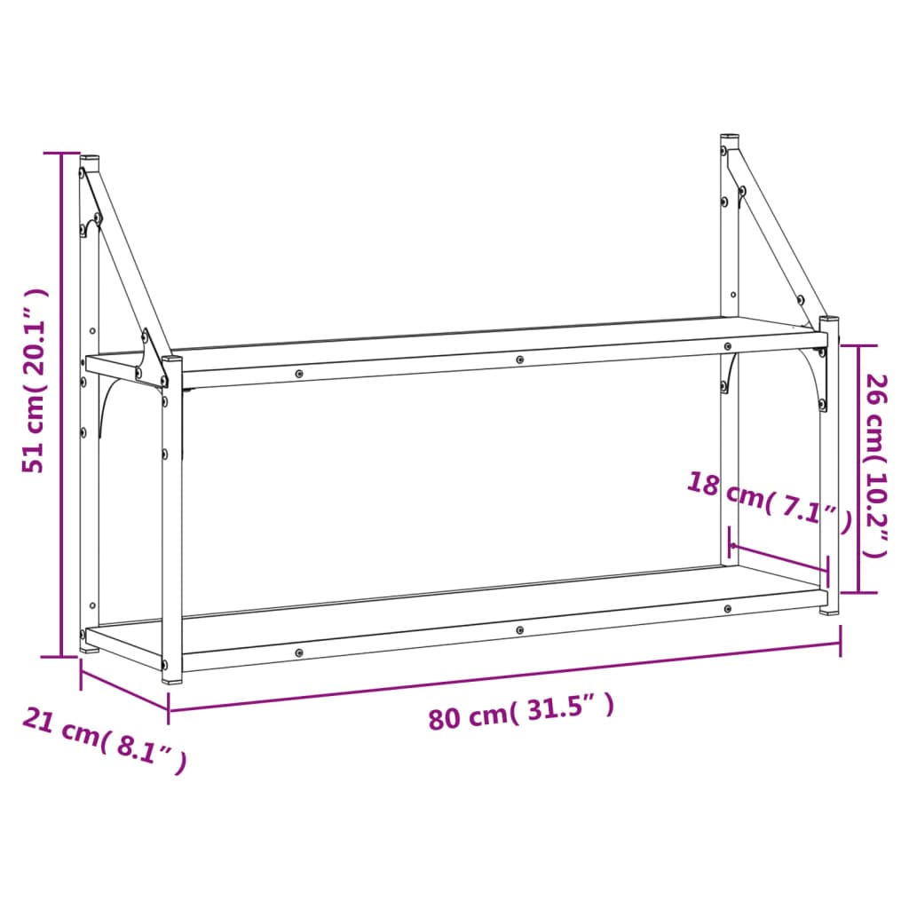 2-korruseline seinariiul, suitsutamm, 80x21x51 cm, tehispuit