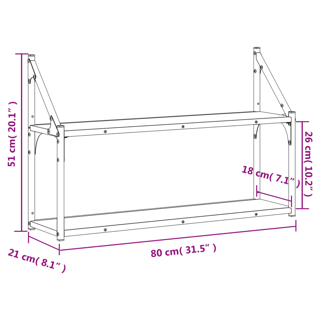 3-korruseline seinariiul, hall Sonoma, 80x21x51 cm, tehispuit