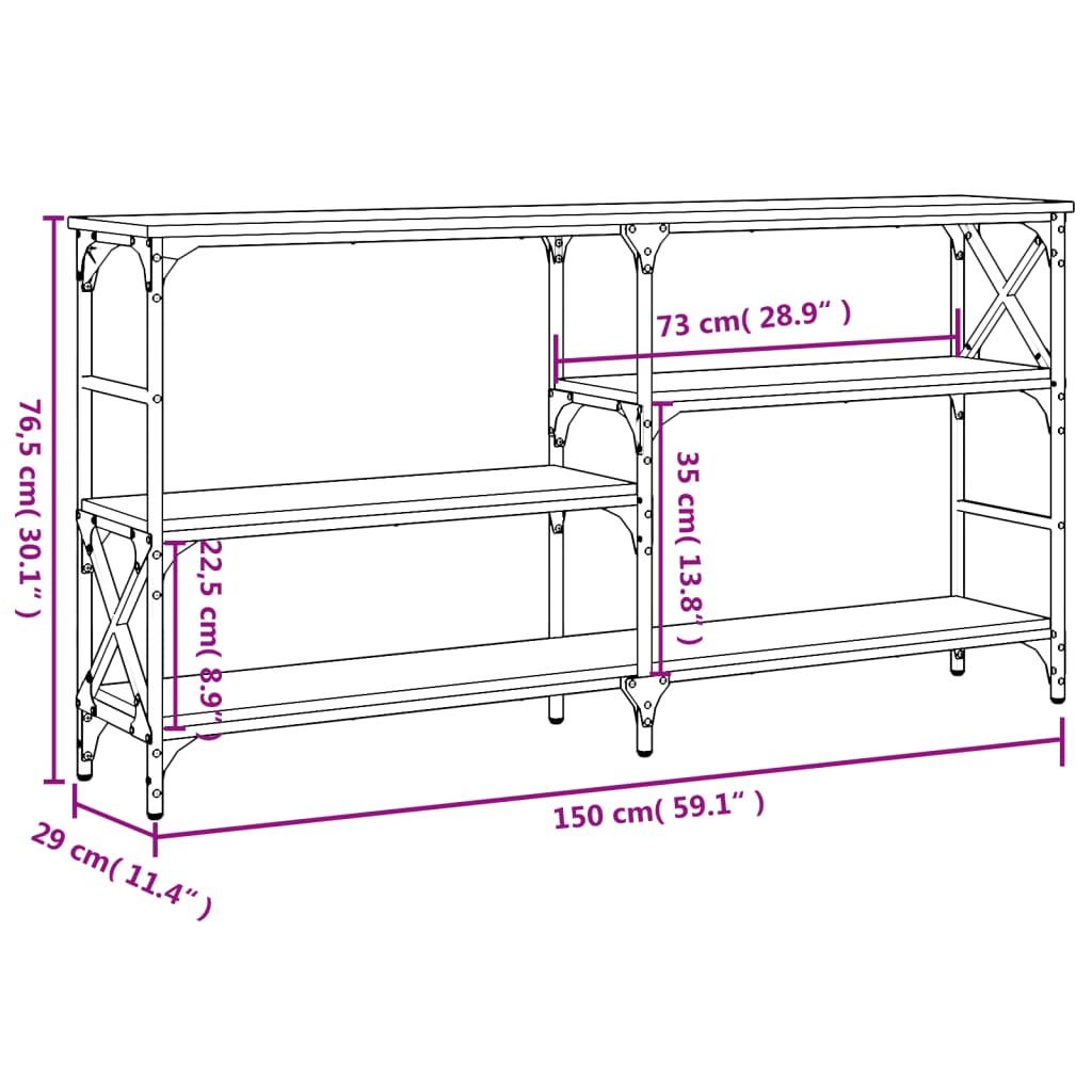 konsoollaud, hall Sonoma tamm, 150 x 29 x 76,5 cm, tehispuit