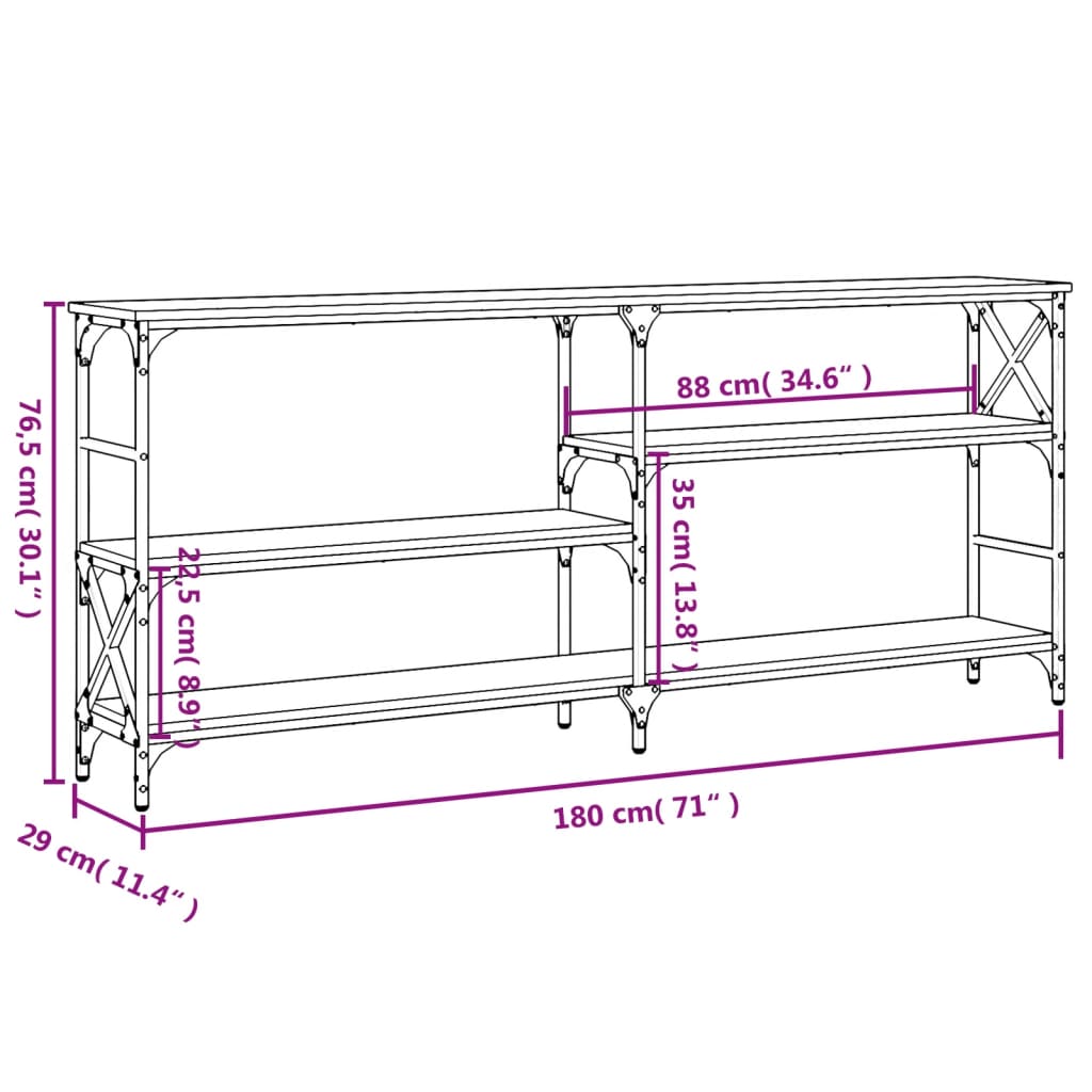 konsoollaud, hall Sonoma tamm, 180 x 29 x 76,5 cm, tehispuit