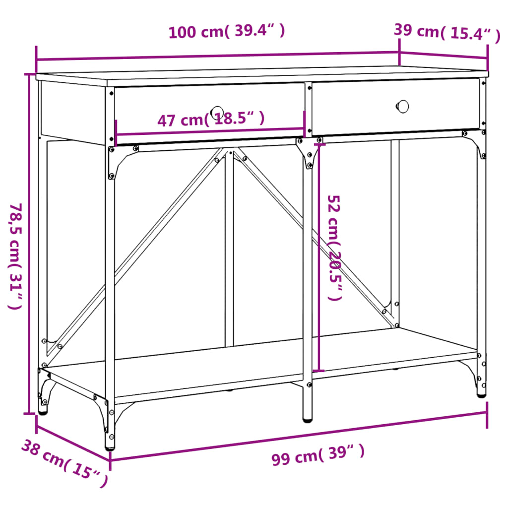 konsoollaud, must, 100 x 39 x 78,5 cm, tehispuit