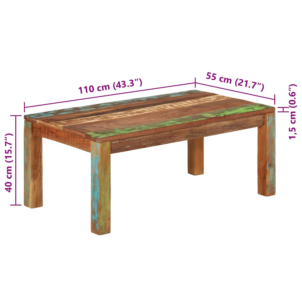 kohvilaud, 110 x 55 x 40 cm, Tahke taaskasutatud puit