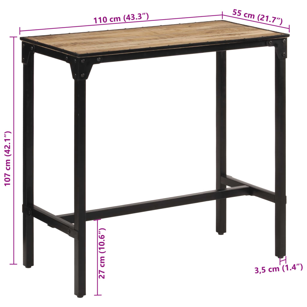 baarilaud, 110 x 55 x 107 cm, töötlemata mangopuit