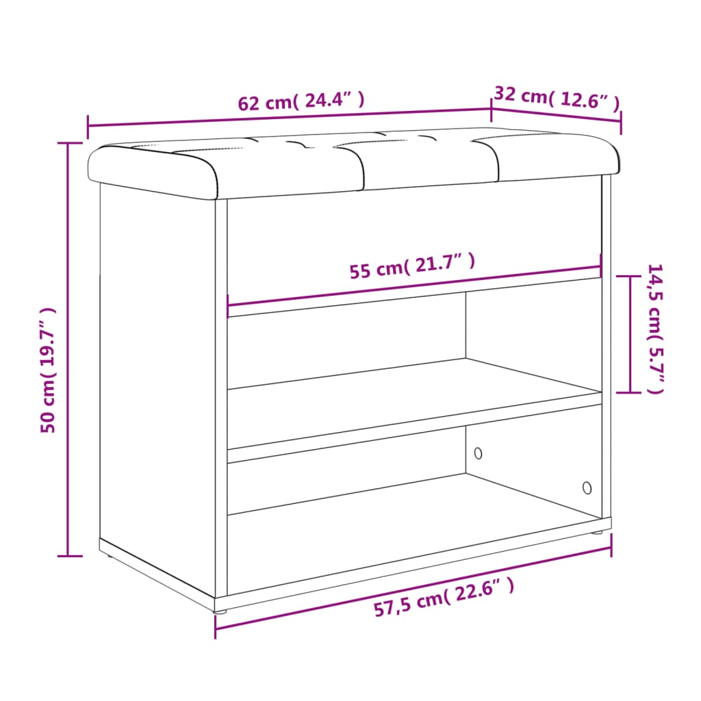 jalatsipink, hall Sonoma tamm, 62 x 32 x 50 cm, tehispuit