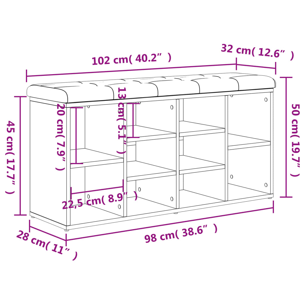 jalatsipink, must, 102 x 32 x 50 cm, tehispuit