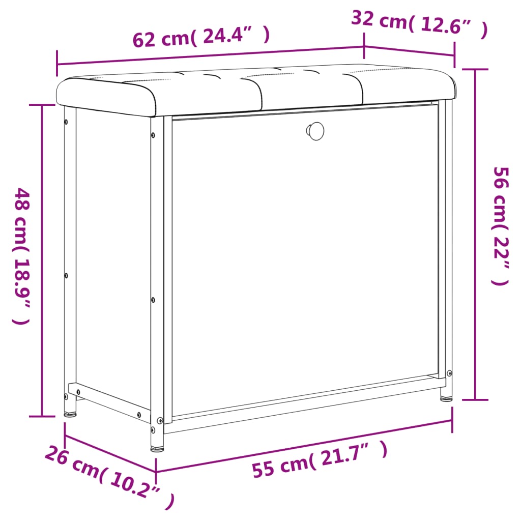 klappuksega jalatsipink, must, 62 x 32 x 56 cm