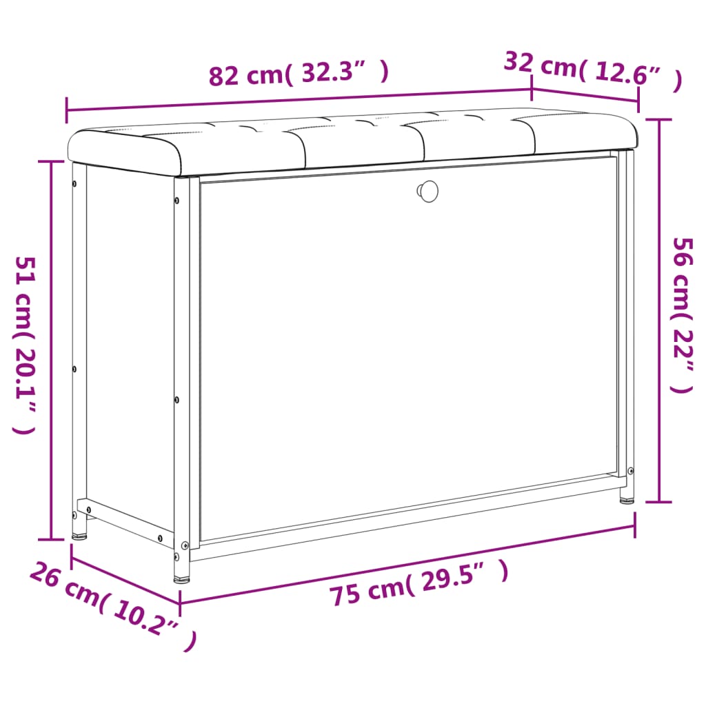 klappuksega jalatsipink, suitsutatud tamm, 82 x 32 x 56 cm