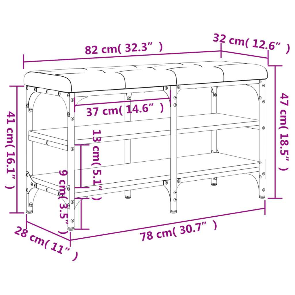 jalatsipink, suitsutatud tamm, 82 x 32 x 47cm, tehispuit