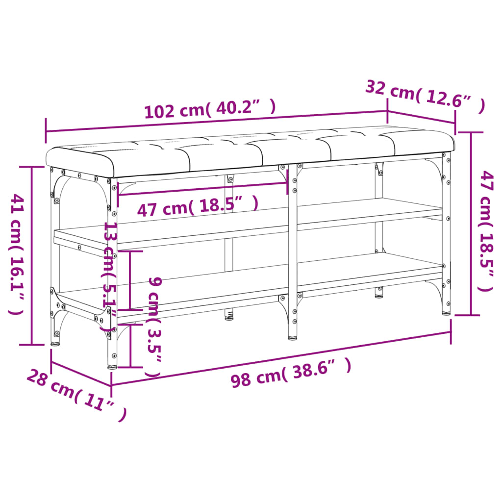 jalatsipink, pruun tamm, 102 x 35 x 47 cm, tehispuit