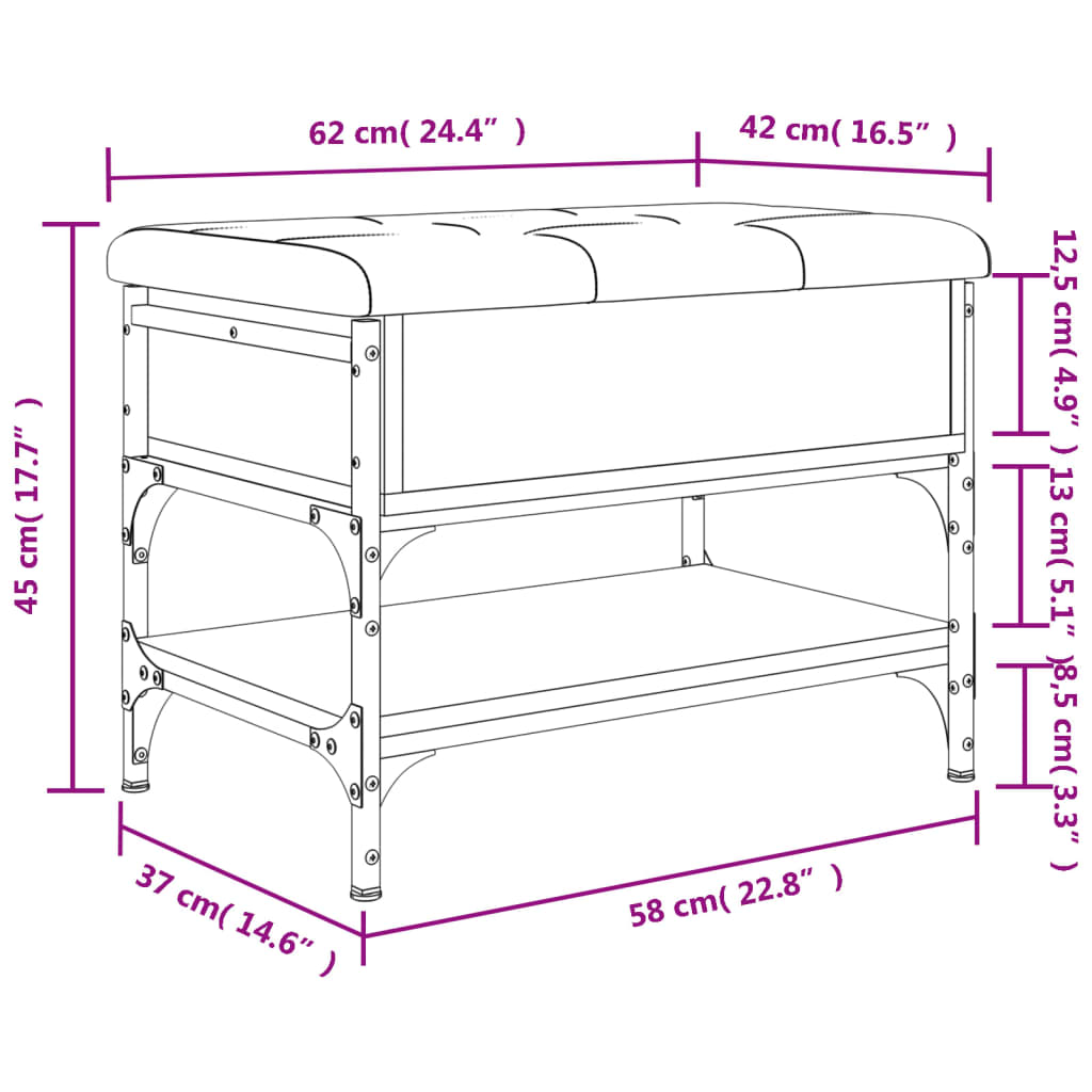 jalatsipink, hall Sonoma tamm, 62 x 42 x 45 cm, tehispuit