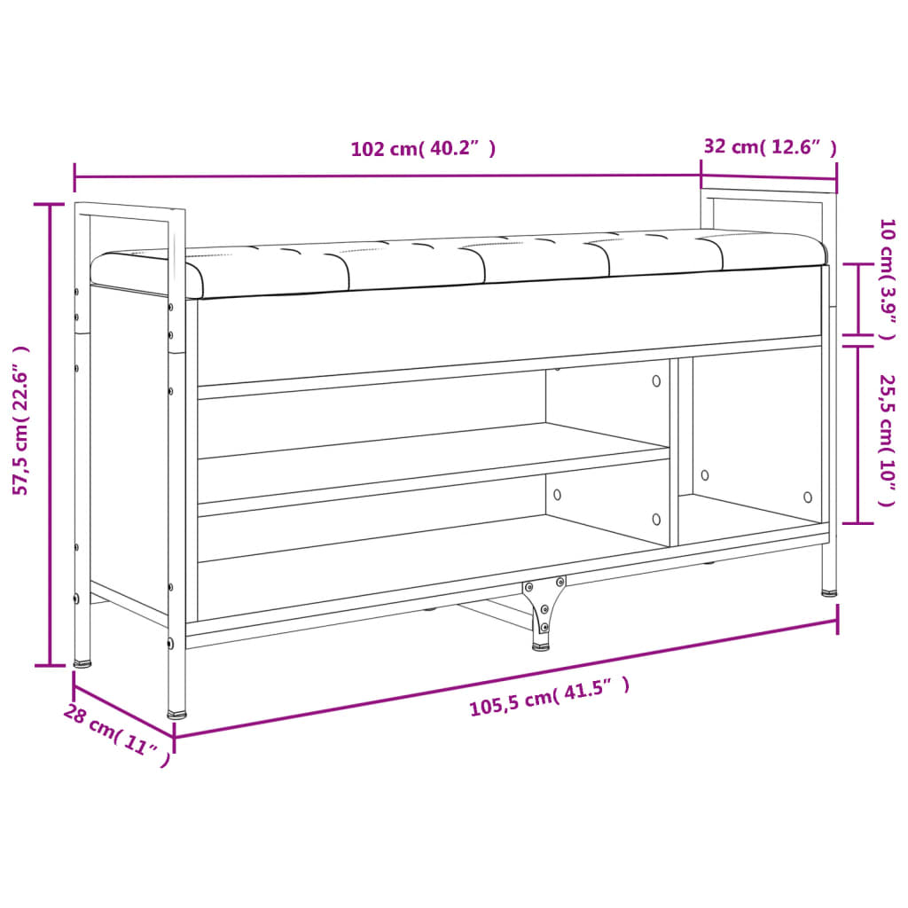 jalatsipink, suitsutatud tamm, 105,5 x 32 x 57,5 cm, tehispuit