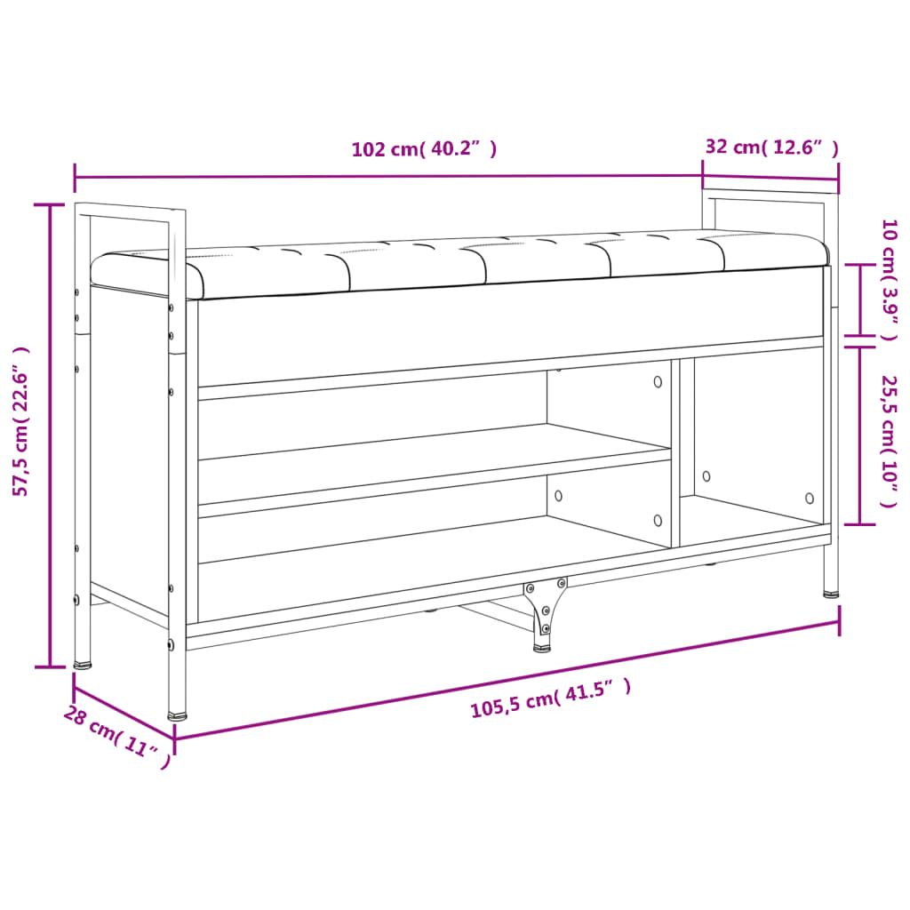 jalatsipink, pruun tamm, 105,5 x 32 x 57,5 cm, tehispuit