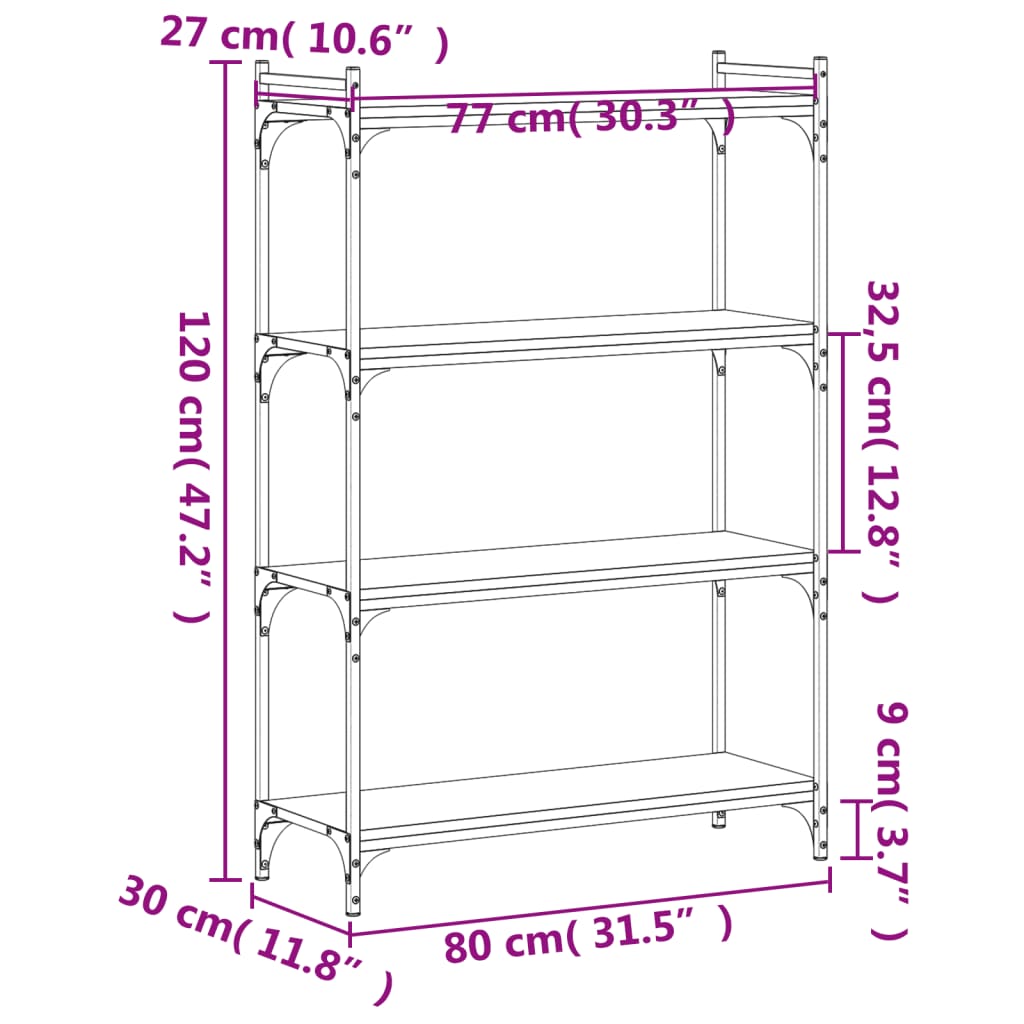 raamaturiiul 4 korrust, suitsutamm, 80x30x120 cm, tehispuit